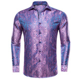 Hi-Tie Long Sleeve Silk Shirts Men's Suit Dress Outwear Slim Jacquard Wedding Floral Paisley Gold Blue Red MartLion 1029 S 