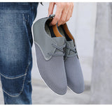 Blue Summer Shoes Men's Breathable Pointed Casual Leather Soft Flat zapatos de hombre MartLion   
