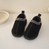 Winter Children Low-top Snow Boots Baby Genuine Leather Girls Retro Thicken Fur Snow Boys Anti-slip MartLion Black 35 