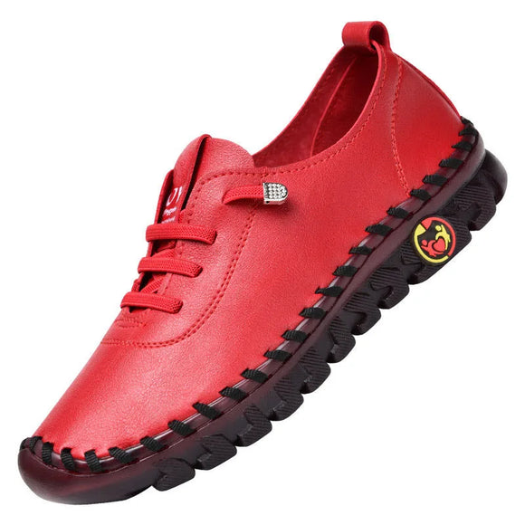 Women's Sneakers Loafers Shoes Women Platform Lace Up Pu Leather Flat Slip-On Sewing Comfort Casual Mom Mujer Zapatos MartLion Wine Red 35 