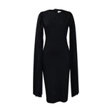 Temperament Casual Slim Fit Office Dress  Sleeved Solid Color Mid Dress Women Clothing MartLion black XXXL 