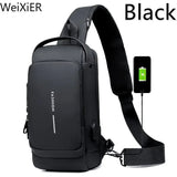 Men's Anti Theft Chest Bag Shoulder Bags USB Charging Crossbody Package School Short Trip Messengers Bags Oxford Sling Pack MartLion Black 1818  