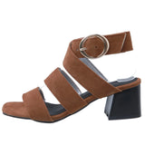 Summer Brown Black  Women Party Sandals Lady Dress Shoes Med Gladiator Heel MartLion Brown 4.5 