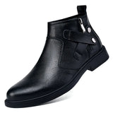 White Formal Chelsea Mens Boots Round Toe Low Heel Ankle Boots Side Zipper Leather Cowboy Boots
