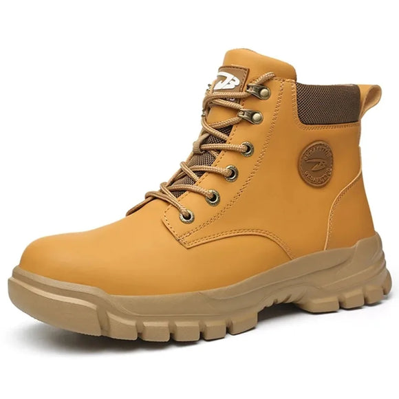 high top waterproof work shoes with steel toe anti puncture yellow work shoes men's anti scalding work boots safety woman MartLion JB679 Yellow 37 