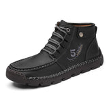 Men's Designer Leather Shoes Handmade Luxury Leisure Casual Moccasin Ankle Boots Non-slip MartLion Black Spring Autumn 8 