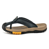 Golden Sapling Men's Slippers Summer Shoes Genuine Leather Flip Flops Casual Beach Leisure Slides MartLion Gray 56 39 