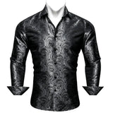 Barry Wang Luxury Red Paisley Silk Shirts Men's Long Sleeve Casual Flower Shirts Designer Fit Dress MartLion 0606 S 