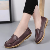 Genuine Leather Shoes Woman Soft Boat Flats Ladies Loafers Non-Slip Sturdy Sole MartLion Dark Brown 36 length 23.0cm 