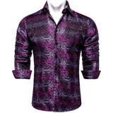 Men's Long Sleeve Black Paisley Silk Dress Shirts Casual Tuxedo Social Shirt Luxury Designer Clothing MartLion CYC-2032 S 