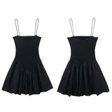 Women's Thin Straps Poplin Puff Short Women's Clothing Vacation Outfits Female Dresses MartLion black XS 