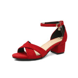 Summer Elegant Black Red Women Office Sandals Med Chunky Heels Lady Dress Shoes MartLion Red 5 