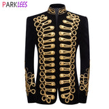 Men's Stylish Court Prince Black Velvet Gold Embroidery Blazer Suit Jacket Wedding Party Prom Suit Stage Singer Mart Lion   