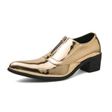 Colorful Men's High Heel Shoes Pointed Leather Dress Square heel Prom Zapatos De Vestir Hombre MartLion Golden 2268-1 38 CN