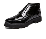 Brogue Lace Up Men's Boots Thick Sole Leather Shoes Men's Trendy MartLion   