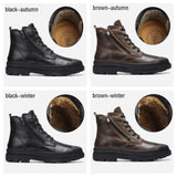 Natural Cow Leather Men's Winter Boots Handmade Retro Genuine Leather Winter Shoes MartLion   