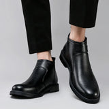 White Formal Chelsea Mens Boots Round Toe Low Heel Ankle Boots Side Zipper Leather Cowboy Boots MartLion
