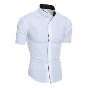 New men's solid color casual  short sleeved shirt MartLion white S 