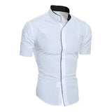 New men's solid color casual  short sleeved shirt MartLion white S 