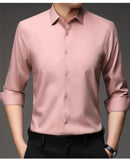 Mulberry Silk Shirt Men's Long Sleeved Spring and  Casual Solid Color Thin Formal No Iron Shirts MartLion   