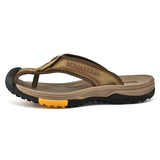 Golden Sapling Men's Slippers Summer Shoes Genuine Leather Flip Flops Casual Beach Leisure Slides MartLion Khaki 56 38 