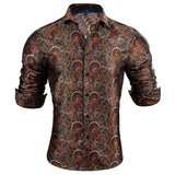 Designer Brown Men's Shirt Printed Embroidered Lapel Long Sleeve Retro Four Seasons Fit Party Barry Wang MartLion   