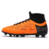 Soccer Shoes Men's For Training Elastic Spikes Cleats Non Slip Wear Resistant Lightweight Ankle Protect Football MartLion Orange 45 CHINA