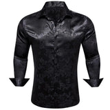 Luxury Silk Shirts Men's Pink Flower Long Sleeve Slim Fit Blouese Casual Tops Formal Streetwear Breathable Barry Wang MartLion   