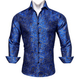 Luxury Men's Shirt Embroidered Silk Slim Casual Gold Blue Purple Black Red Green Paisley Flower Long Sleeve Barry Wang Cloth MartLion 0032 S 