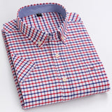 Men's Summer Casual Short Sleeve 100% Cotton Thin Oxford Shirt Single Patch Pocket Standard-fit Button-down Plaid Striped Mart Lion   