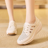 Microfiber Hollow Women sneakers Summer shoes Lady Heel Height 4.0cm Wedding loafers MartLion   