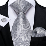 Gray Striped Paisley Silk Ties For Men's Wedding Accessories 8cm Neck Tie Pocket Square Cufflinks Gift MartLion SJT-7492  