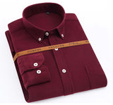 Men's Long-Sleeve Corduroy Shirt Single Patch Pocket Work Casual Standard-fit Button-down Mart Lion   