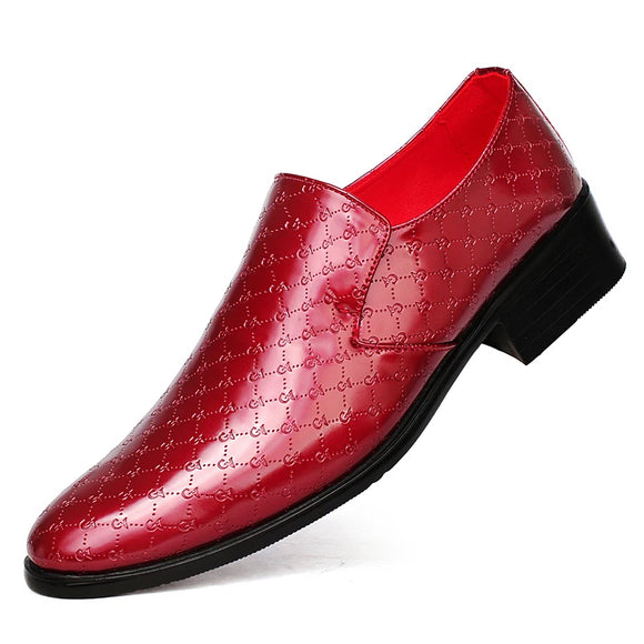  Classic Red Dress Shoes Men's Slip-on Pointed Toe Square Heel Leather Loafers Footwear Zapatos Para Hombres MartLion - Mart Lion