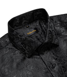 Men's Long Sleeve Black Paisley Silk Dress Shirts Casual Tuxedo Social Shirt Luxury Designer Clothing MartLion   