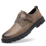 Classic Khaki Leather Casual Shoes Men's Summer Hollow out Platform Lace-up Oxford zapatos de hombre MartLion khaki 6568 39 CHINA