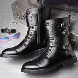 Men's Leather Motorcycle Boots Military Combat Gothic Skull Punk Tactical Basic Mid-calf Work Shoes Mart Lion   