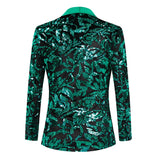  Men's Shiny Green Sequins Blazer Stylsih Shawl Collar One Button Tuxedo Floral Suit Jacket Party Wedding Groom Homme MartLion - Mart Lion
