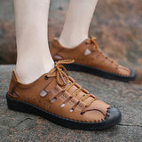 Casual Genuine Leather Handmade Leather Shoes Solid Color Non-slip Flat Bottom Breathable Luxury Men's Social MartLion   