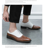 British Style White Brown Dress Shoes Men's Pointed Toe Leather Brogue Shoes Wedding MartLion   
