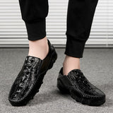 Crocodile Pattern Men's Loafers Genuine Leather Casual Shoes Moccasins Octopus Shape Boat Footwear Mart Lion   