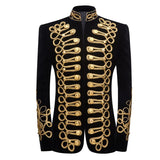 Men's Stylish Court Prince Black Velvet Gold Embroidery Blazer Suit Jacket Wedding Party Prom Suit Blazers Stage Singer MartLion Gold US Size XS CHINA