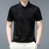 Summer T Shirt Men's Clothing Striped Print Thin Graphic Casual Daily Work Turn Down Collar Mart Lion Black Tops Men Chinese Size M 