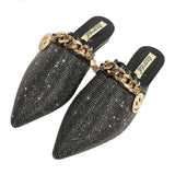 Pointed flat bottomed sandals for women wearing summer rhinestone wrapped lazy half slippers MartLion   