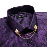 Men's Shirts Silk Long Sleeve Slim Fit Classic Black Paisley Red Gold Champagne Pink Purple Shirt Designer Hi-Tie MartLion CY-1016-XZ-0312 S 