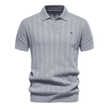 Summer Ribbed Knit Polo Shirt Men's Breathable Textured Polo Shirts MartLion LightGrey EUR S 55-65kg 