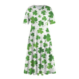 Y2k Daily St Patrick's Day Print Mid-Calf Summer Dress Women Round Neck Short Sleeves Frocks For Girls MartLion   
