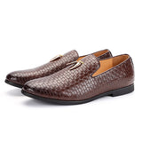 Men's Woven Leather Casual Shoes Trendy Party Wedding Loafers Moccasins Light Driving Flats Mart Lion   