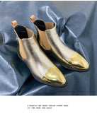 Luxury Leather Chelsea Boots Men's Gold Shoes Designer Pointed Wedding Formal Elegant Moccasins Dress MartLion   