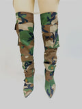  Women's Breathable Camo Cloth Thin High Heel Metal Fasteners Large Boots Four Seasons Boots MartLion - Mart Lion
